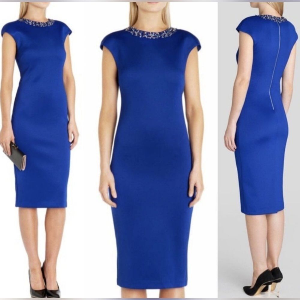 Ted Baker Elenna Midi Dress Embellished Size (1) 4 Royal Blue Classic Gorgeous